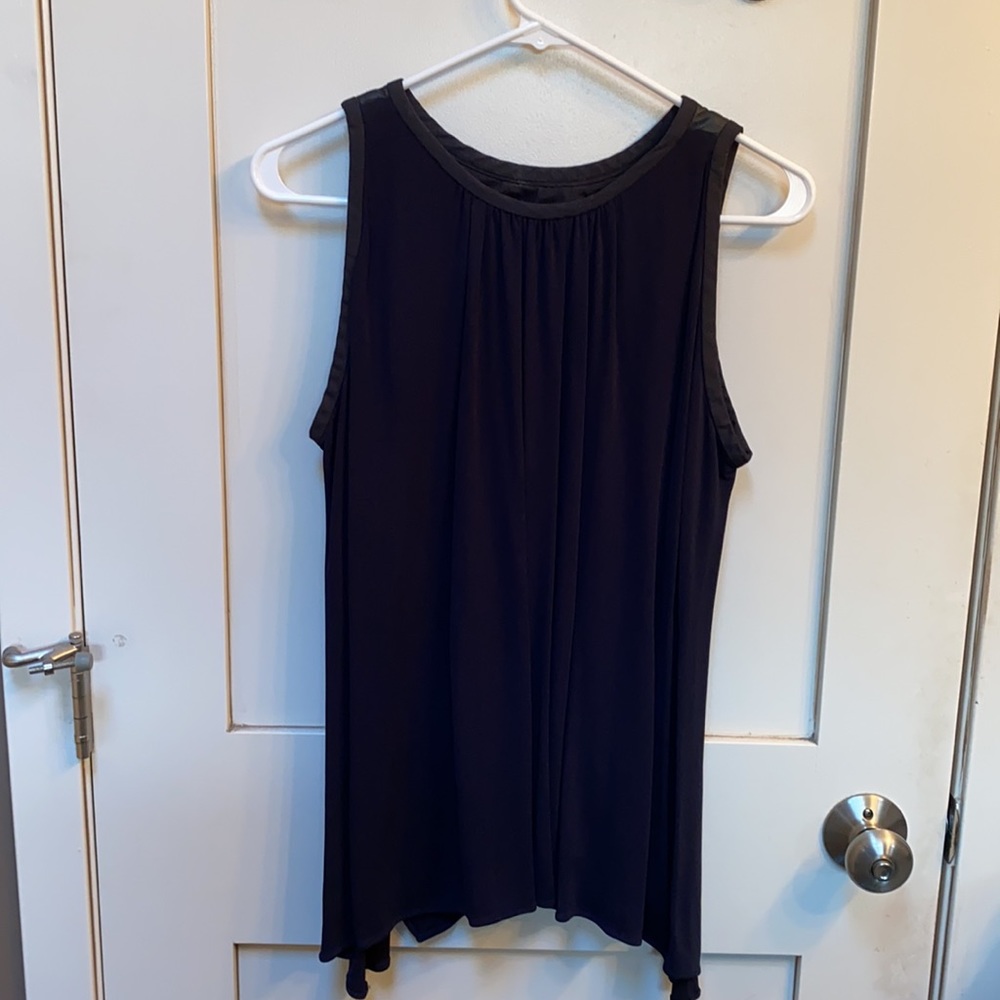 Cut25 by Yigal Azrouel. Navy & Black Leather Sleeveless top.  Size M. - Picture 3 of 5